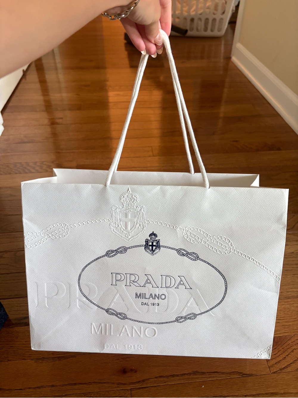 Prada White Embossed Milano Shopping Tote